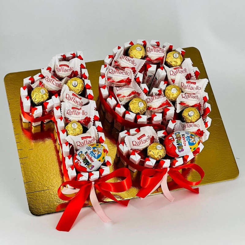 Tort tcifra iz kinder shokoladok i konfet, standart