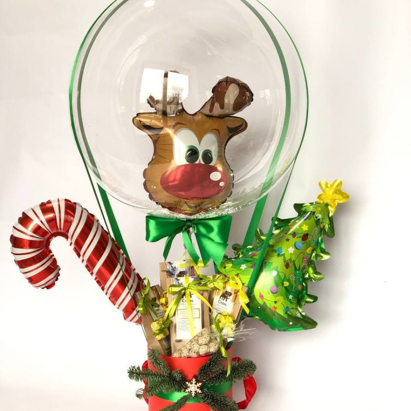 Букет из чая новогодний с шаром баблс, стандартный