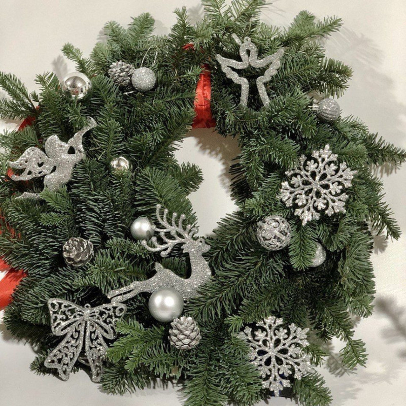 Венок рождественский для интерьера 35 см из нобилиса, стандартный