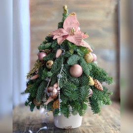 El_ novogodnyaya v shlyapnoj korobke ruchnoj raboti iz zhivogo nobilisa 50 sm