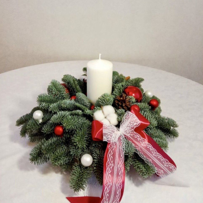 Букет рождественский на стол из нобилиса со свечой, стандартный