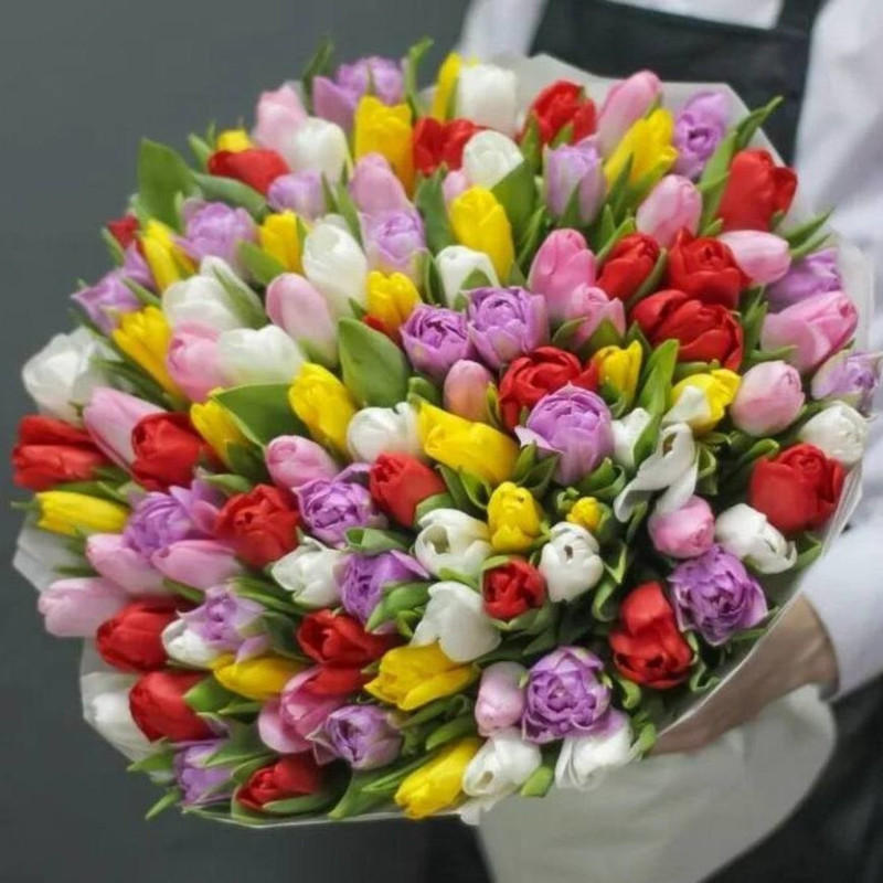 Букет разноцветных тюльпанов 101 шт, стандартный