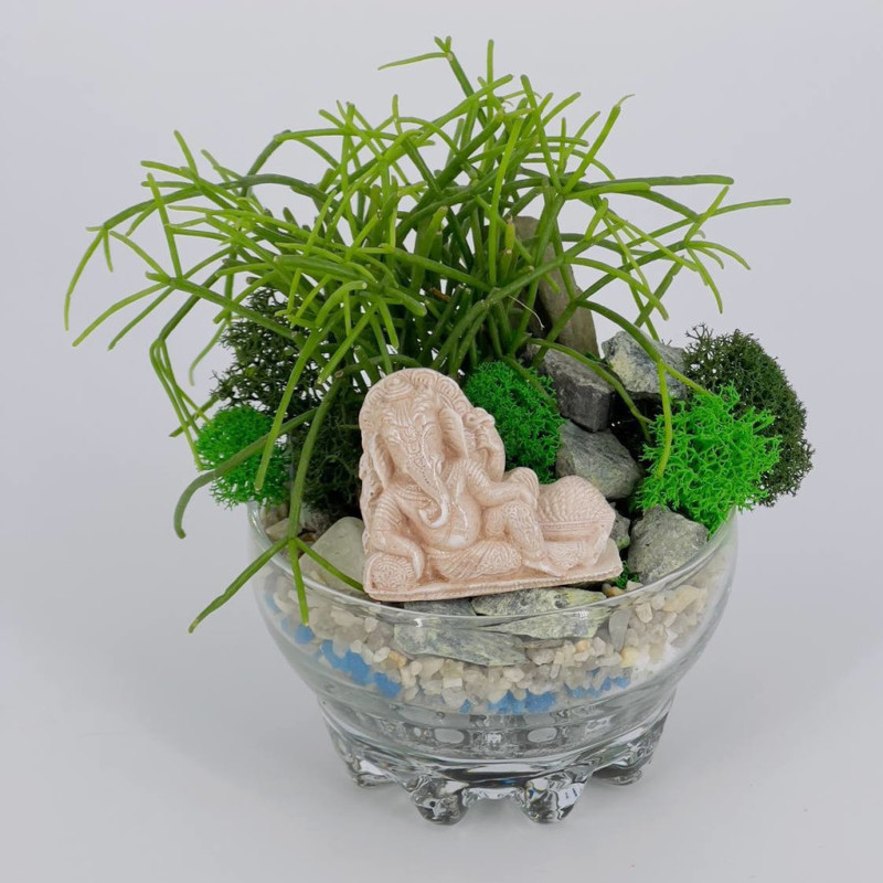 Мини флорариум с растениями и фигуркой Ганеша, стандартный