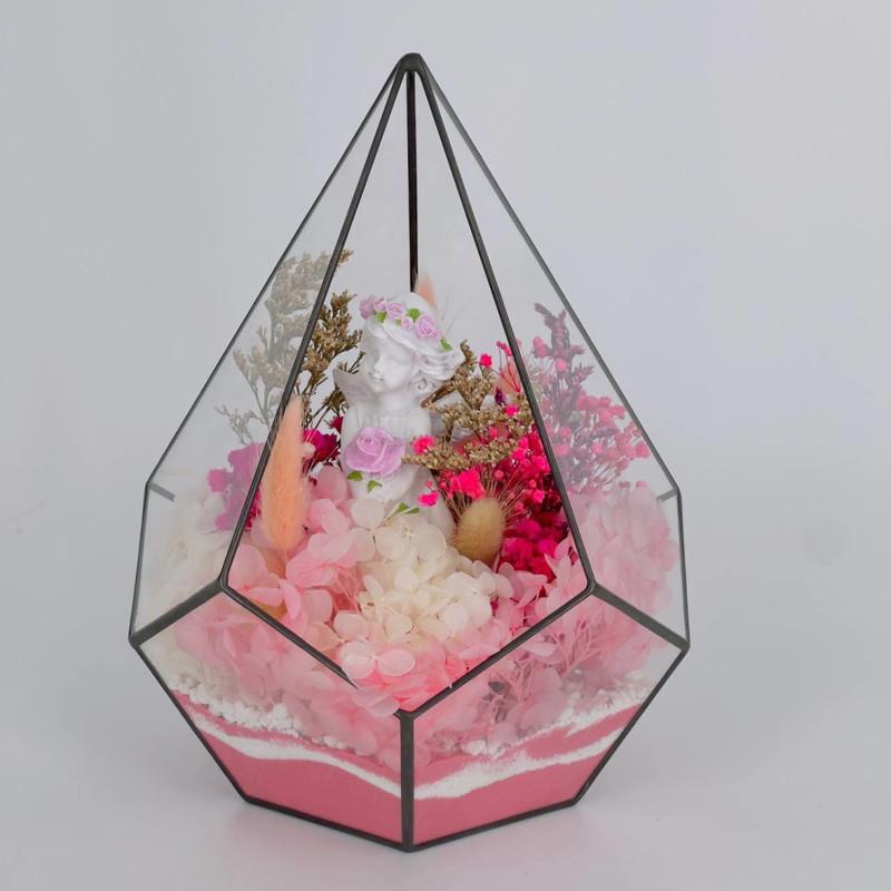 Nastol_nij florarium kaplya so stabilizirovannimi tcvetami, standart