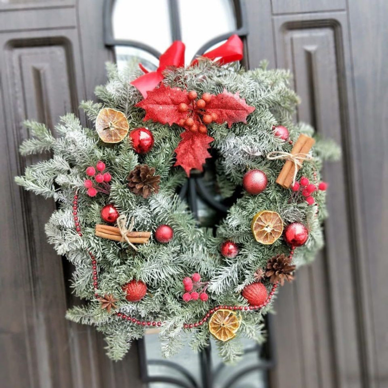 Рождественский венок 50 см из натурального нобилиса, стандартный