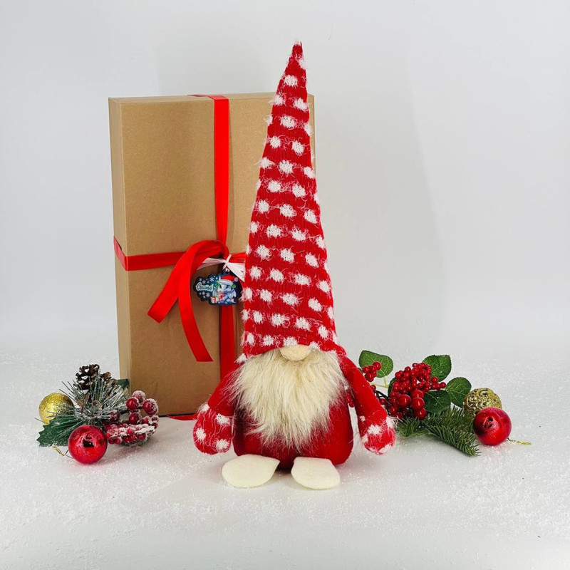 Мягкая игрушка ручной работы новогодний гном Дед Мороз, стандартный