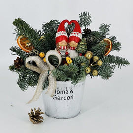 Новогодняя мини композиция в ведёрке из живого нобилиса