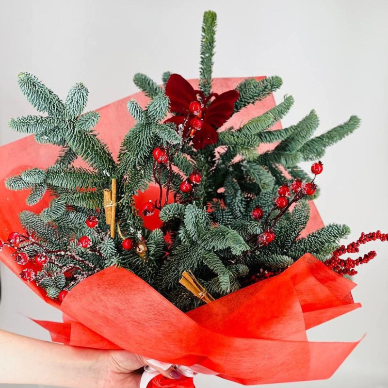 Букет из датской ели нобилис в дизайнерской упаковке, стандартный