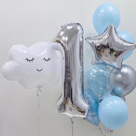 Набор шаров на 1 год с цифрой и облаком