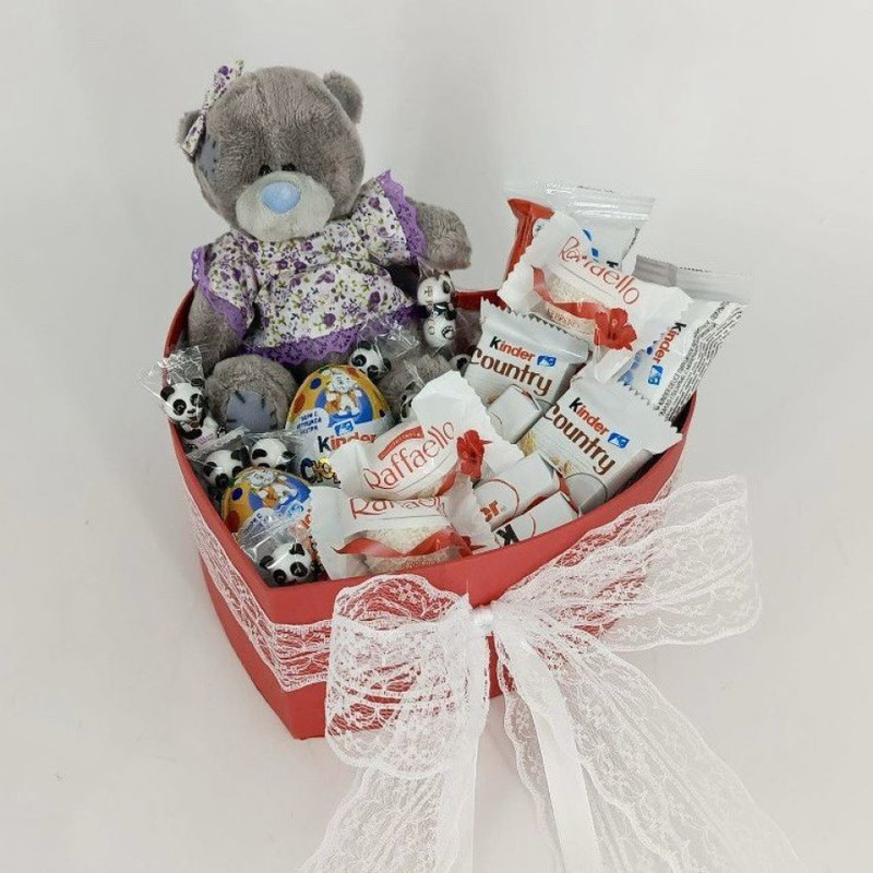 Сладкий букет из шоколадок с мягкой игрушкой. Киндер и конфеты, стандартный