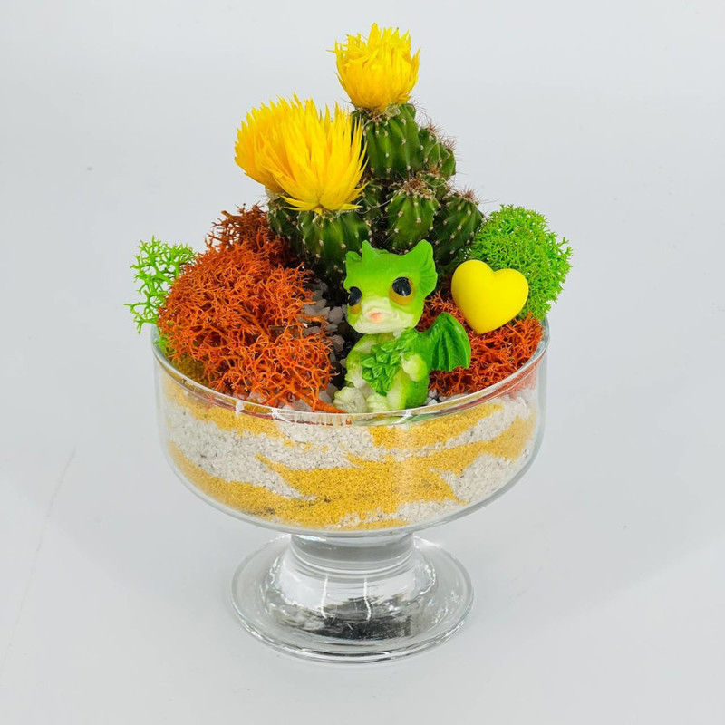 Florarium v bokale s kaktusom i drakonchikom, standart