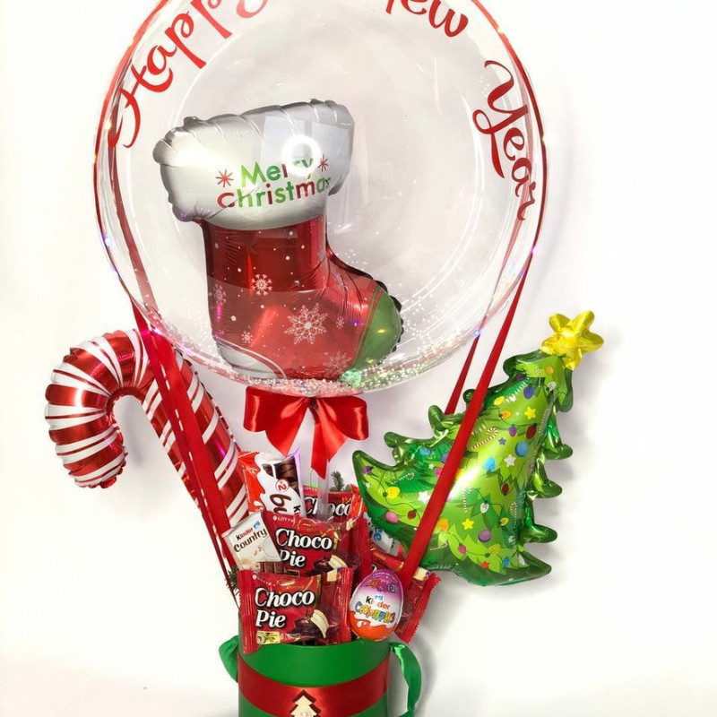 Новогодний сладкий бокс с шаром, стандартный