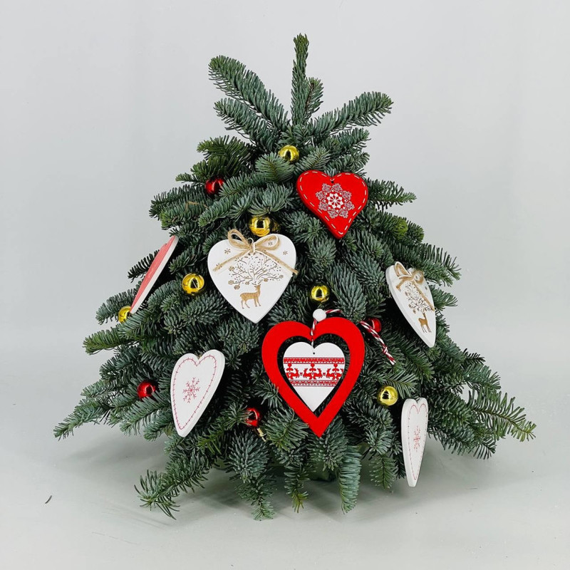 Ёлочка из живого нобилиса 35 см с декором, стандартный