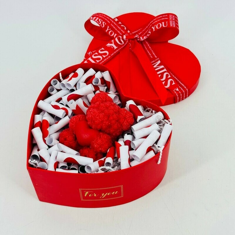 Коробка сердце с записочками признаниями "101 причина почему я тебя люблю" со свечой ручной работы, стандартный