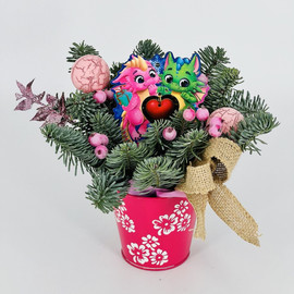 Новогодний мини букет из хвои нобилис в ведёрке