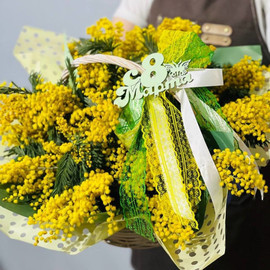 Korzina s mimozami na 8 marta