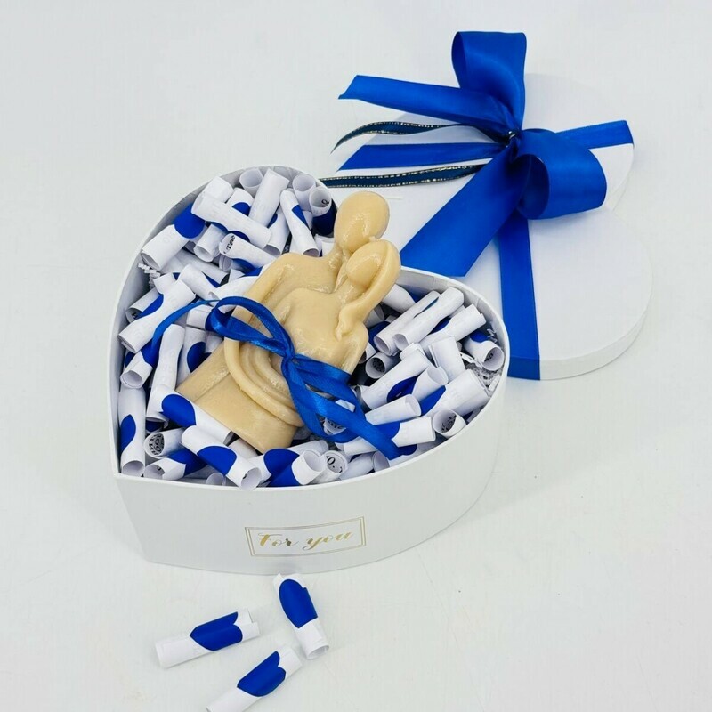 Подарочный набор "Для него". Бокс сердце с признаниями "101 причина почему я тебя люблю со свечой, стандартный