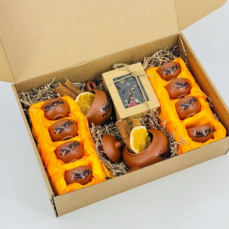 Подарочный набор для чайной церемонии. Чай элитный китайский и керамический чайный набор, стандартный