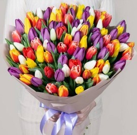 101 разноцветный тюльпан. Букет тюльпанов любимой девушке