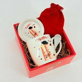 Подарок на 14 февраля. Подарочный набор чайна пара и элитный чай в мешочке. Кружка керамическая