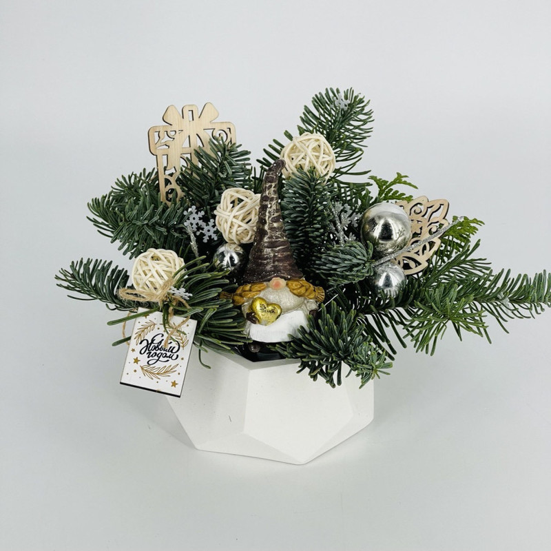 Подарочная новогодняя композиция в кашпо из нобилиса, стандартный