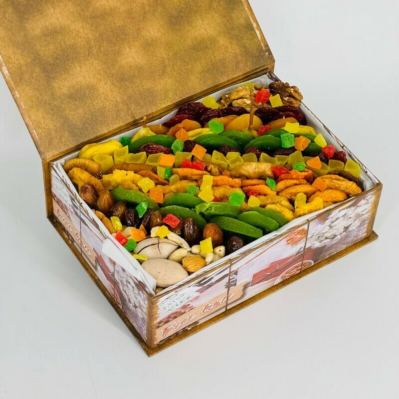 Коробка книга, подарочный набор орехов  и  сухофруктов, стандартный