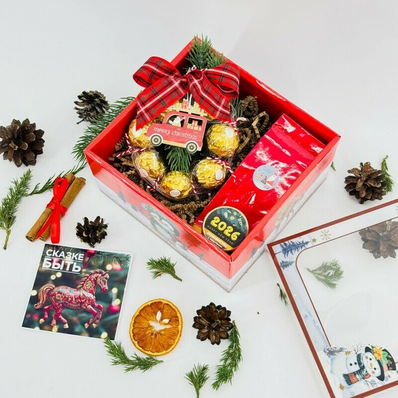 Сладкий подарочный набор на Новый год. Элитный чай и конфеты Ферреро Роше, стандартный