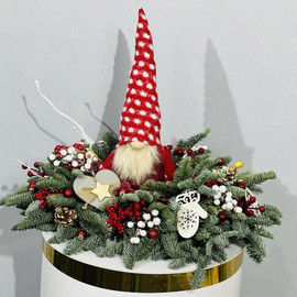 Kompozitciya iz zhivogo nobilisa na stol s gnomom ruchnoj raboti