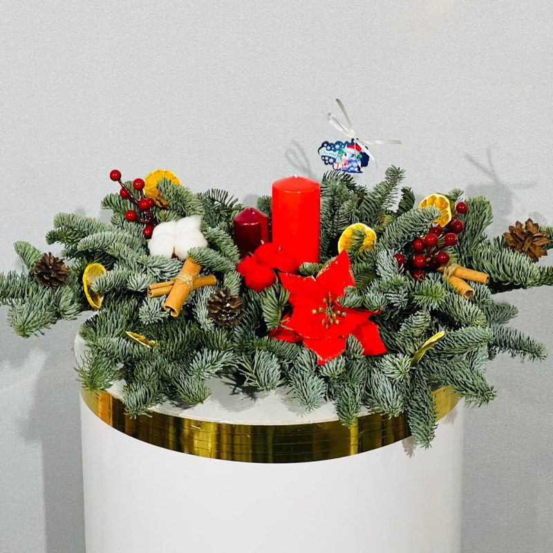 Novogodnyaya svecha na stol s natural_nim nobilisom, standart