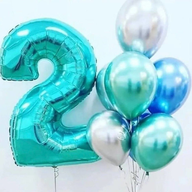 Набор шаров с цифрой 2 в цвете Тиффани, стандартный