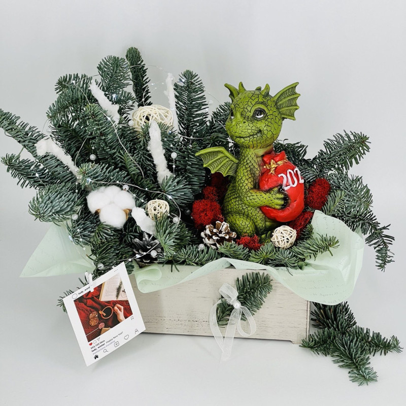 Новогодняя композиция  из нобилиса с символом года дракон с мешком, стандартный