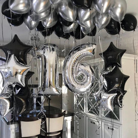 Набор воздушных шаров на 16 лет, серебро и чёрные шары
