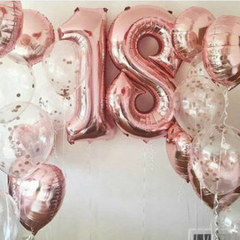 Шары с гелием розовое золото для девушки с цифрами 18 лет