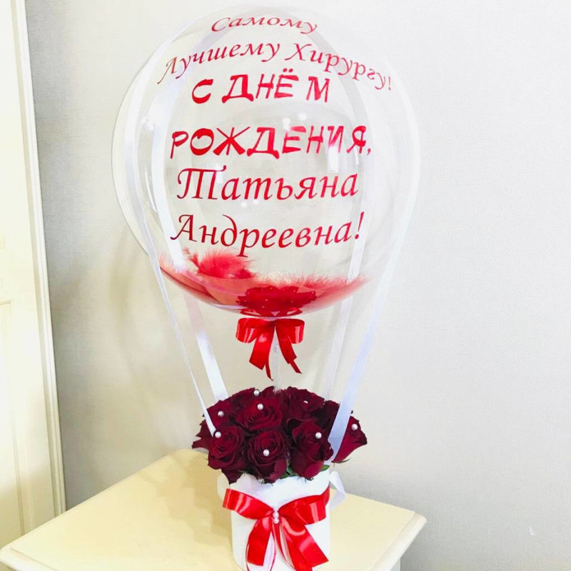 Krasnie rozi s vozdushnim sharom babls, standart