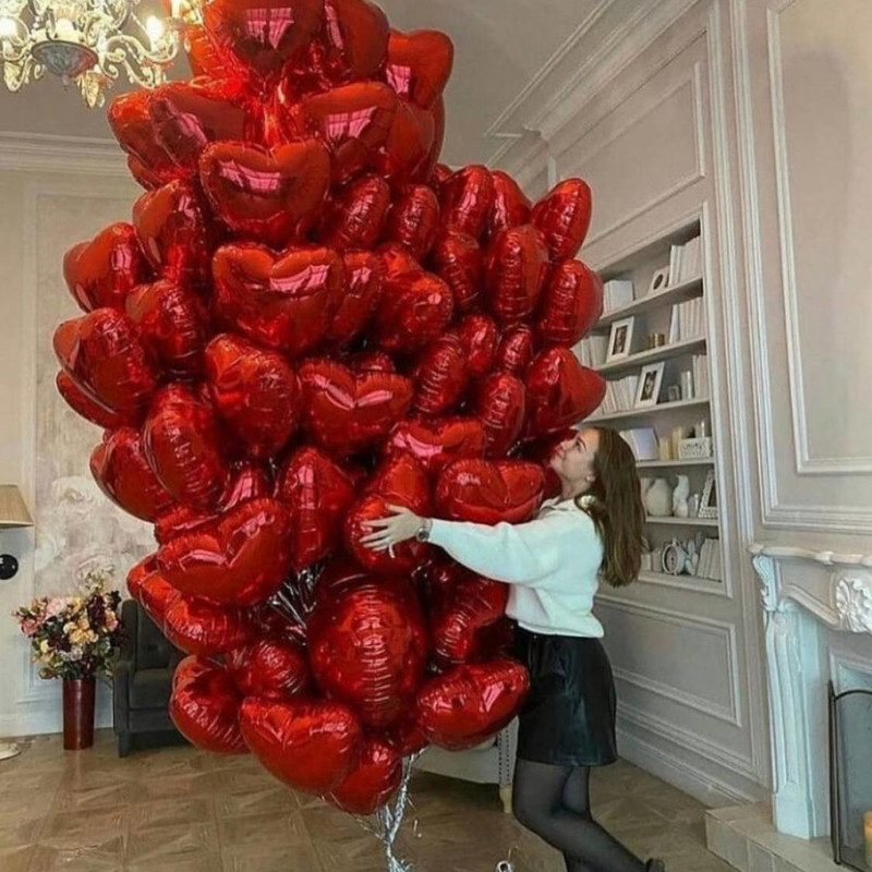 Огромный  фонтан сердец 101 шт. Шары сердечки, стандартный