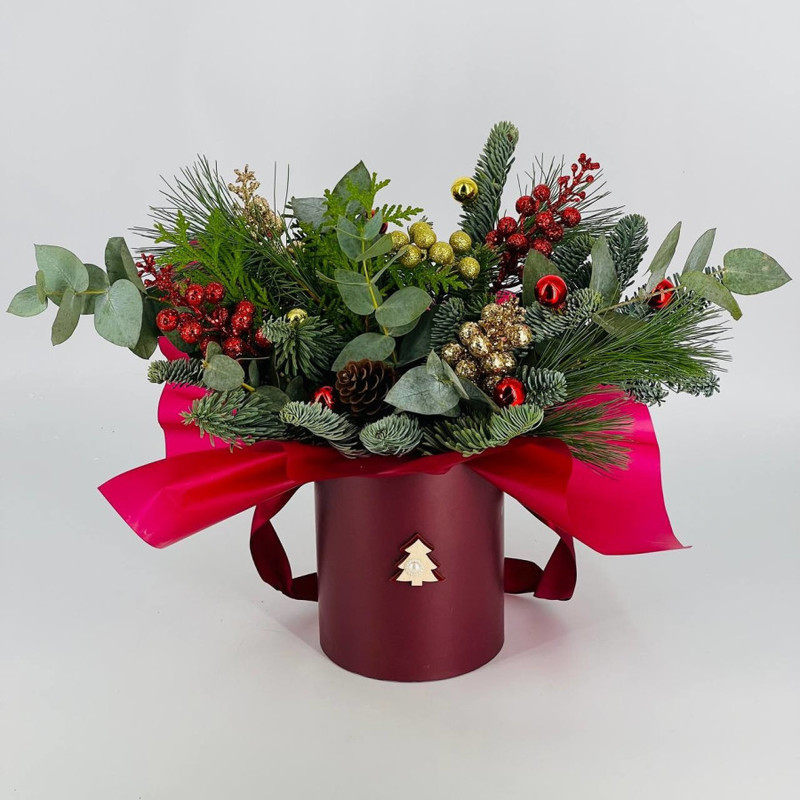 Zimnij buket s vetochkami natural_nogo nobilisa v korobke, standart