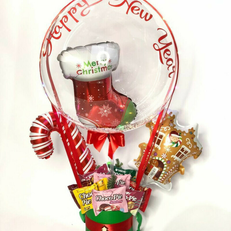 Сладкий подарок на новый год с шаром баблс, стандартный