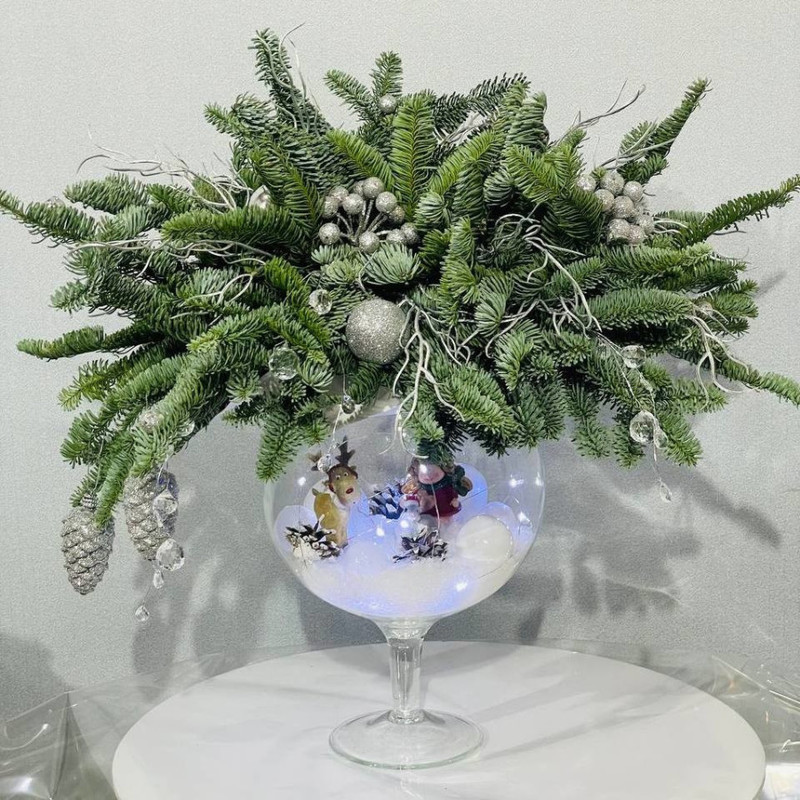 Новогодний подарок сувенир. Букет из нобилиса в бокале, стандартный