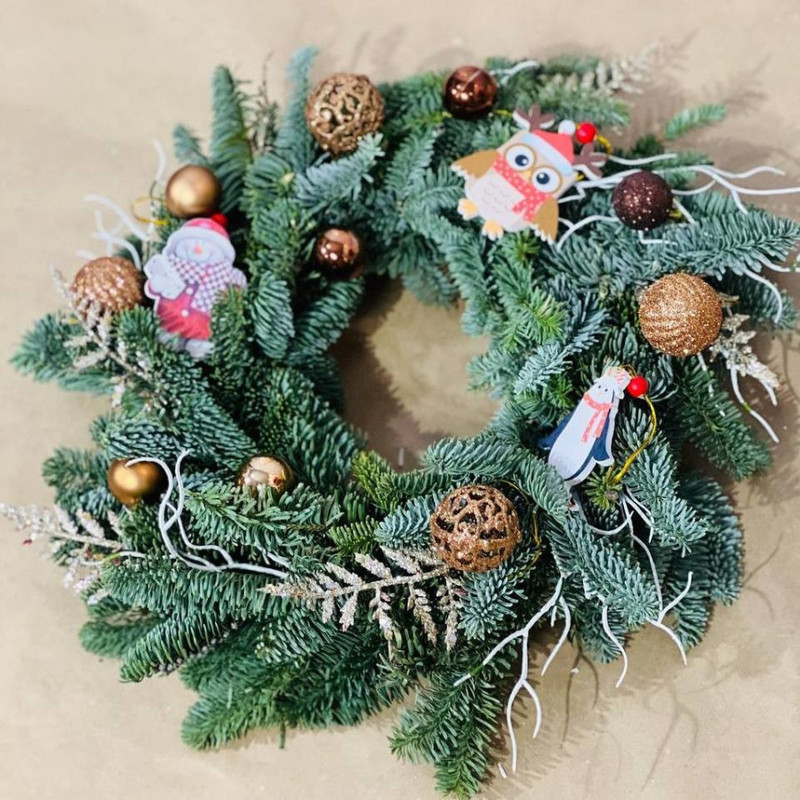 Венок рождественский из нобилиса живого 30 см, стандартный