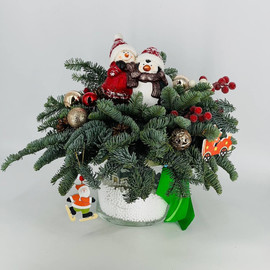 Florarium novogodnij kompozitciya v stekle s nabilis