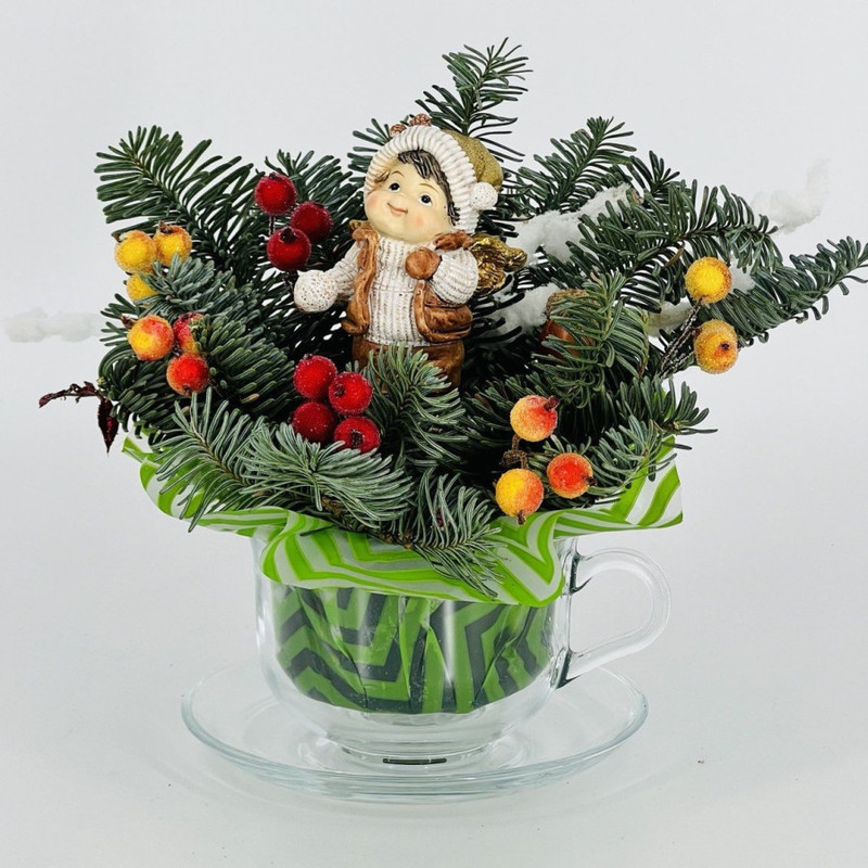 Novogodnij buket iz hvoi nobilis v kruzhke, standart