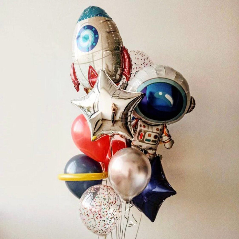 Nabor sharov s kosmonavtom i raketoj, standart