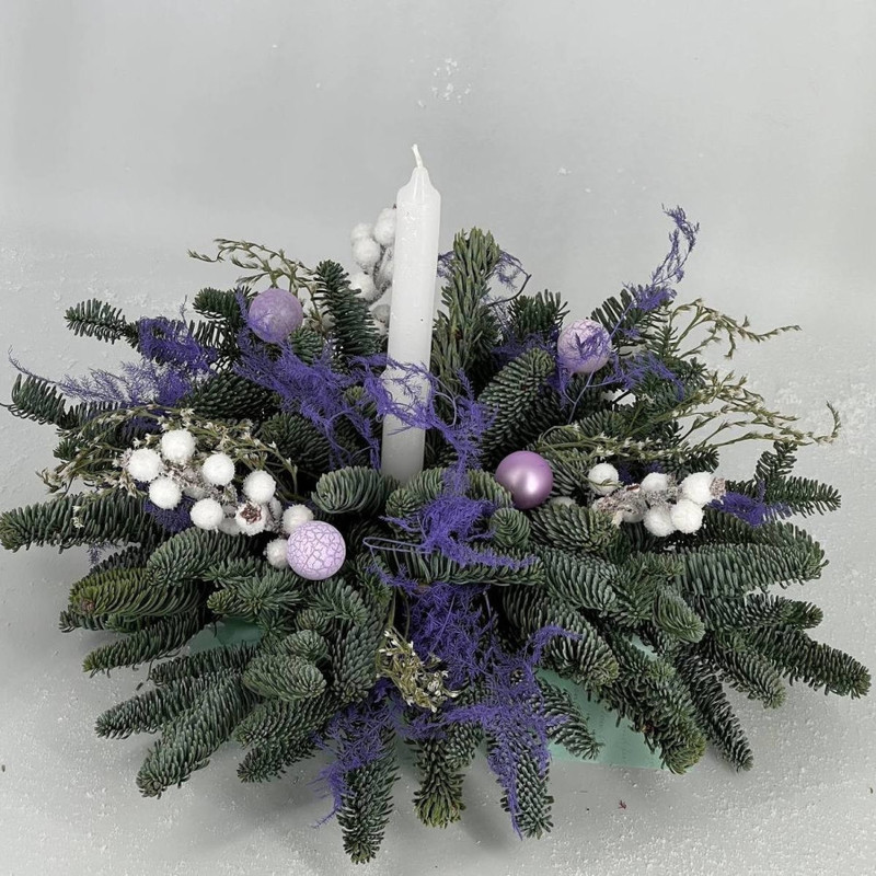 Новогодняя композиция из натурального нобилиса со свечой, стандартный
