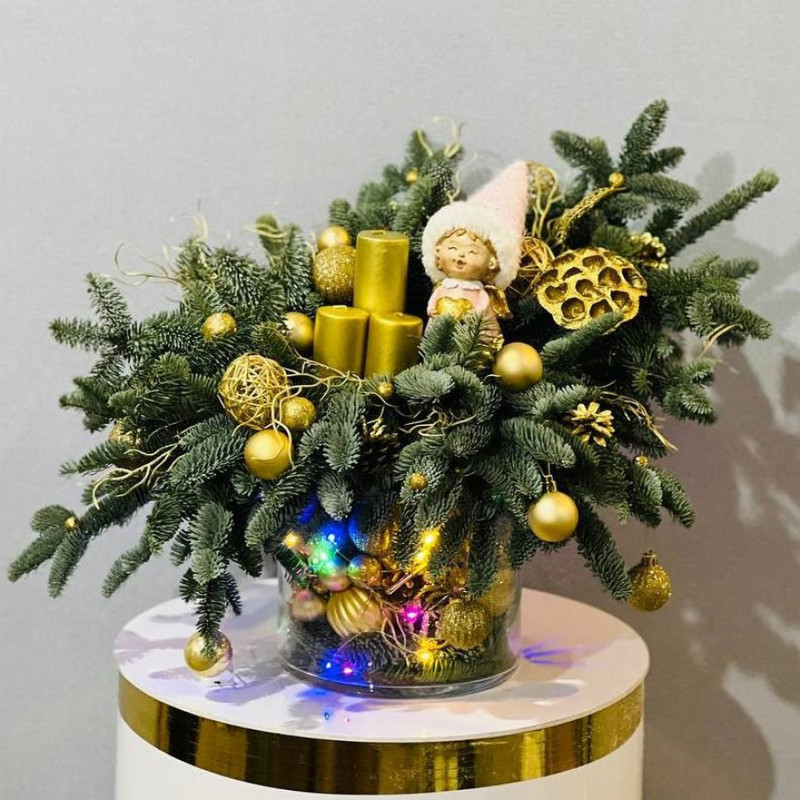 Композиция из веток натуральной хвои нобилис в стекле, стандартный