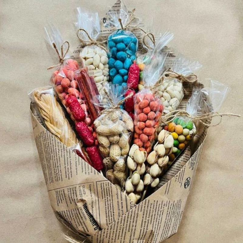 Buket iz snekov s kolbaskami dlya muzhchini, standart