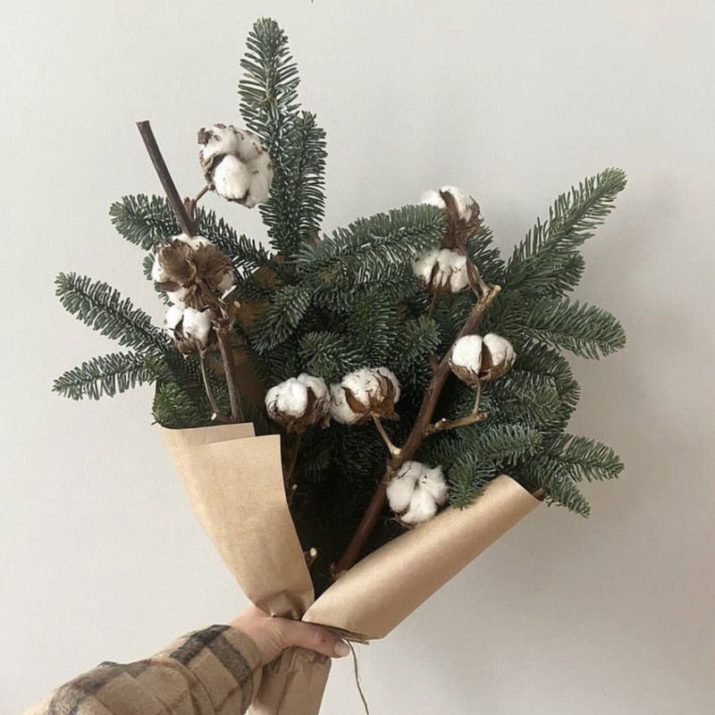 Букет из хлопка и веток нобилиса, стандартный