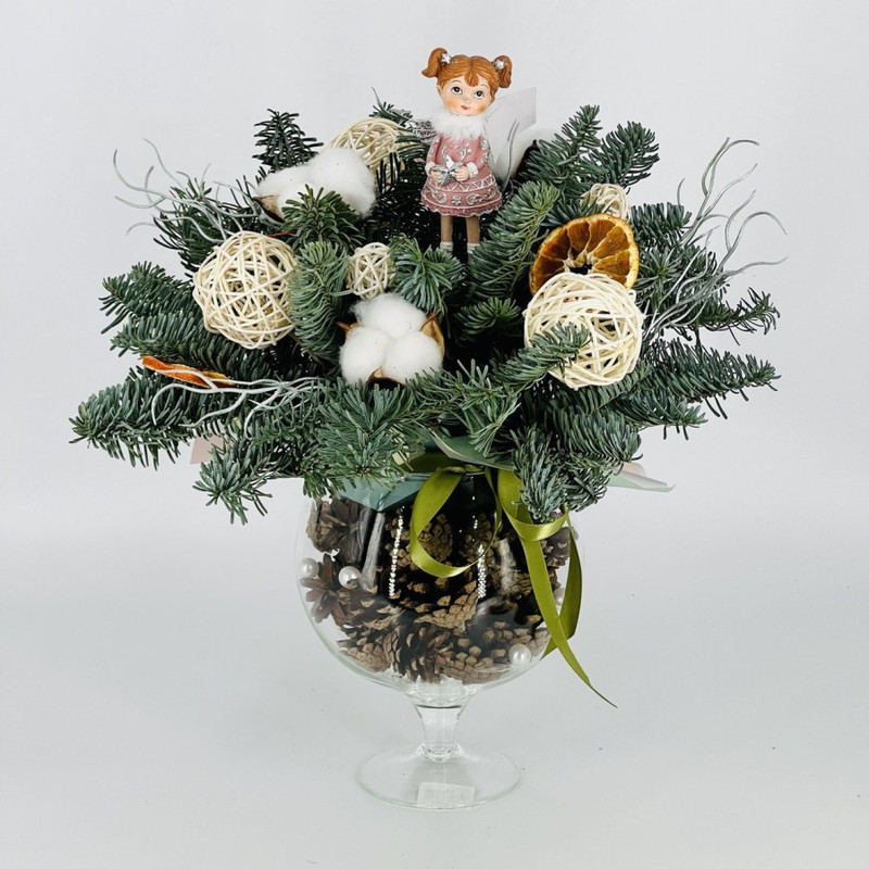 Настольная композиция из живой хвои нобилис в бокале, стандартный