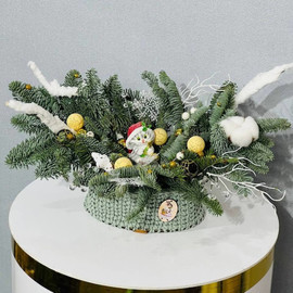 Новогодняя композиция из пихты нобилис в вязаном кашпо