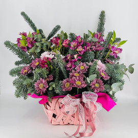 Новогодняя композиция с нобилисом и живыми цветами