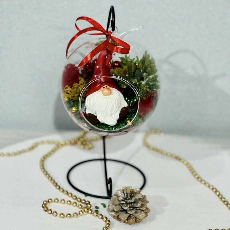 Mini florarium novogodnij s figurkoj deda moroza, standart